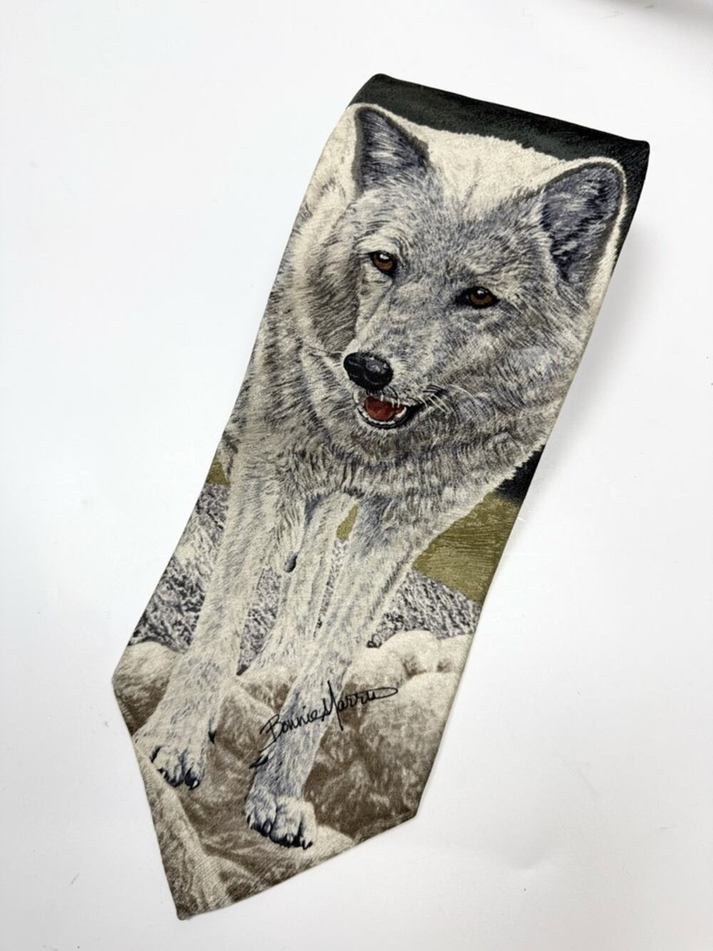 Vintage 1996 Endangered Species Arctic Wolf 100% Silk Made in USA Necktie Tie